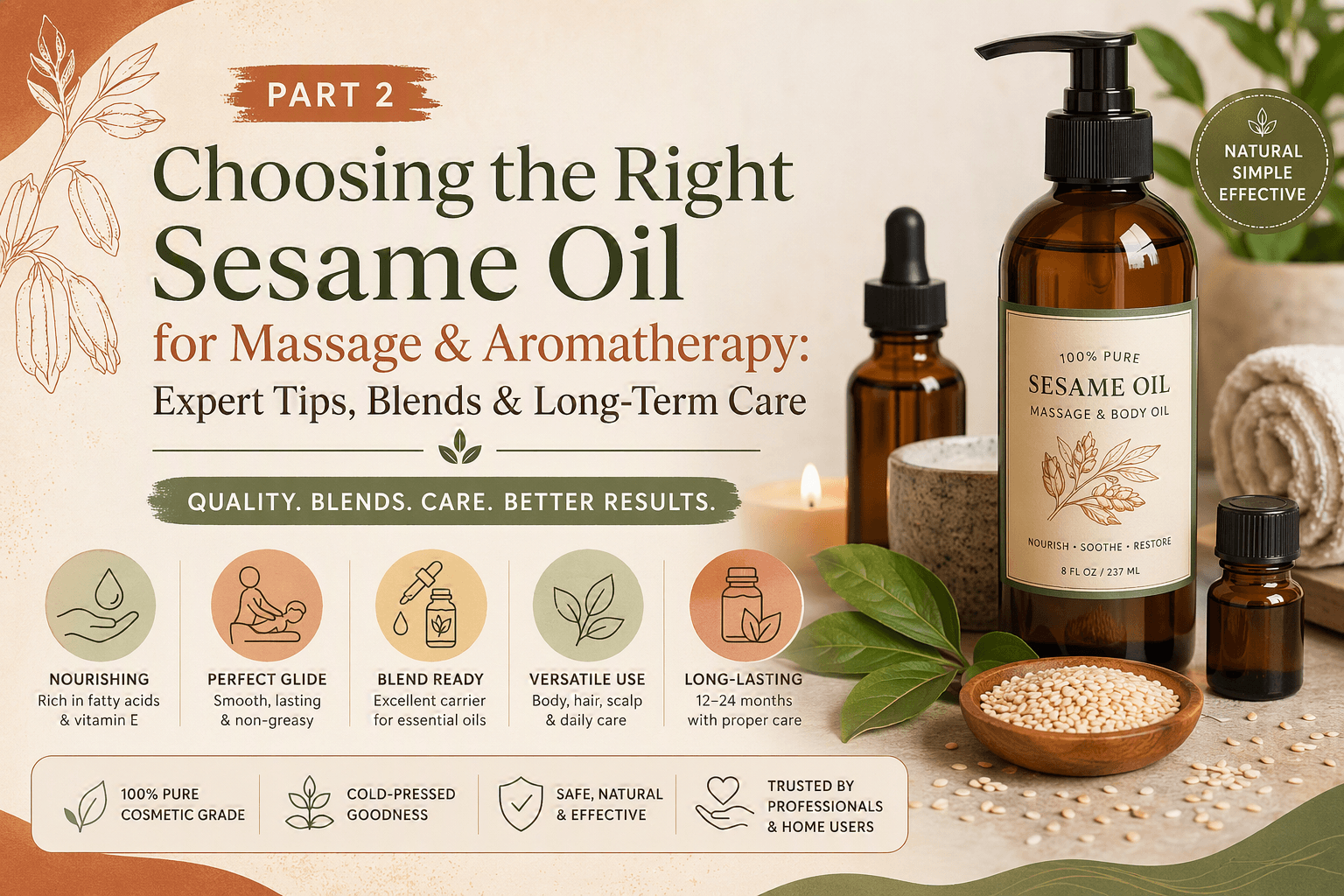 Choosing The Right Sesame Massage, Carrier, Aromatherapy Oil. Expert Tips, Blends, Long Term Care.