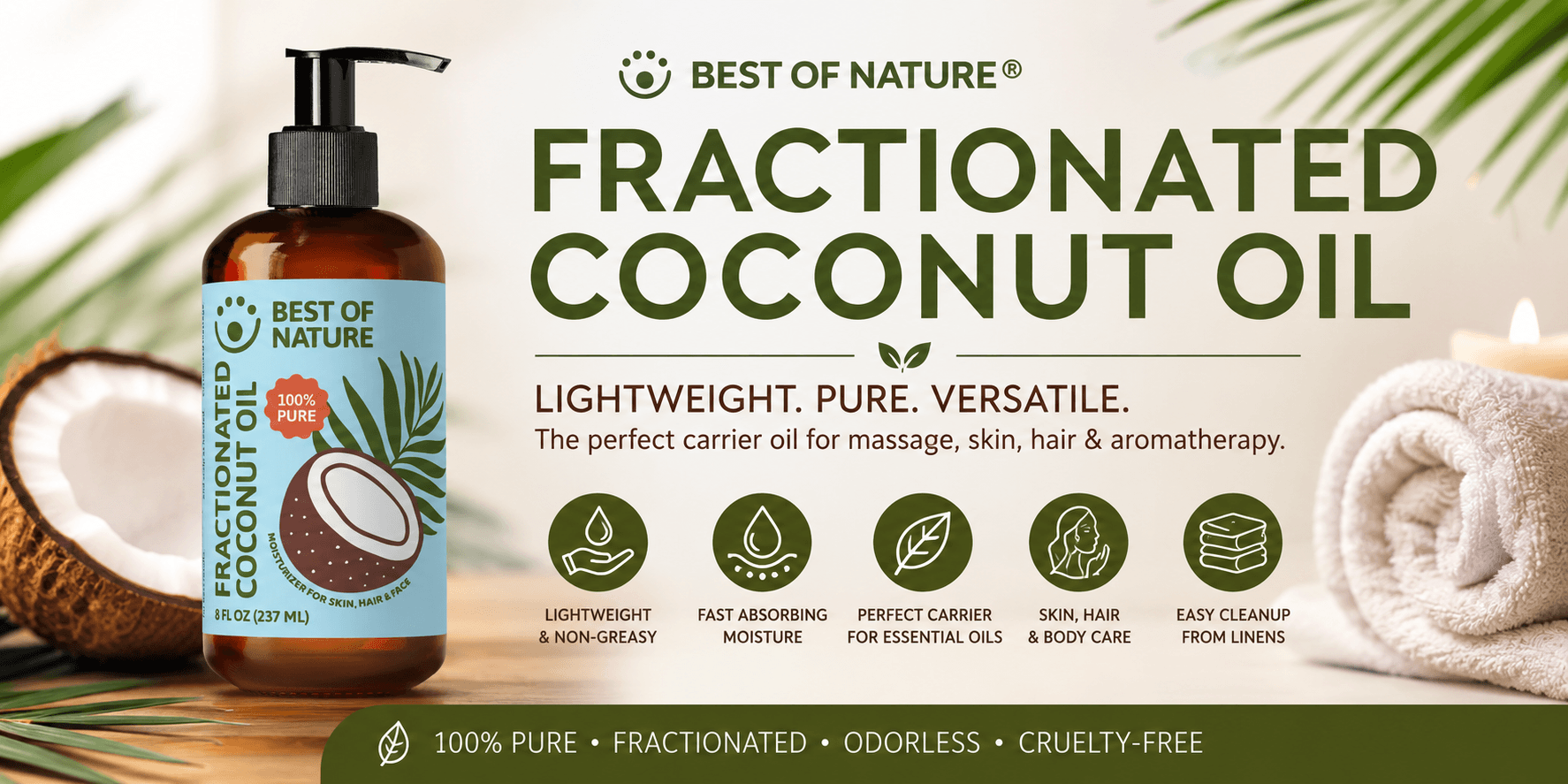 Lightweight Luxury: Why Fractionated Coconut Oil Is a Must-Have for Massage Skin & Hair Care