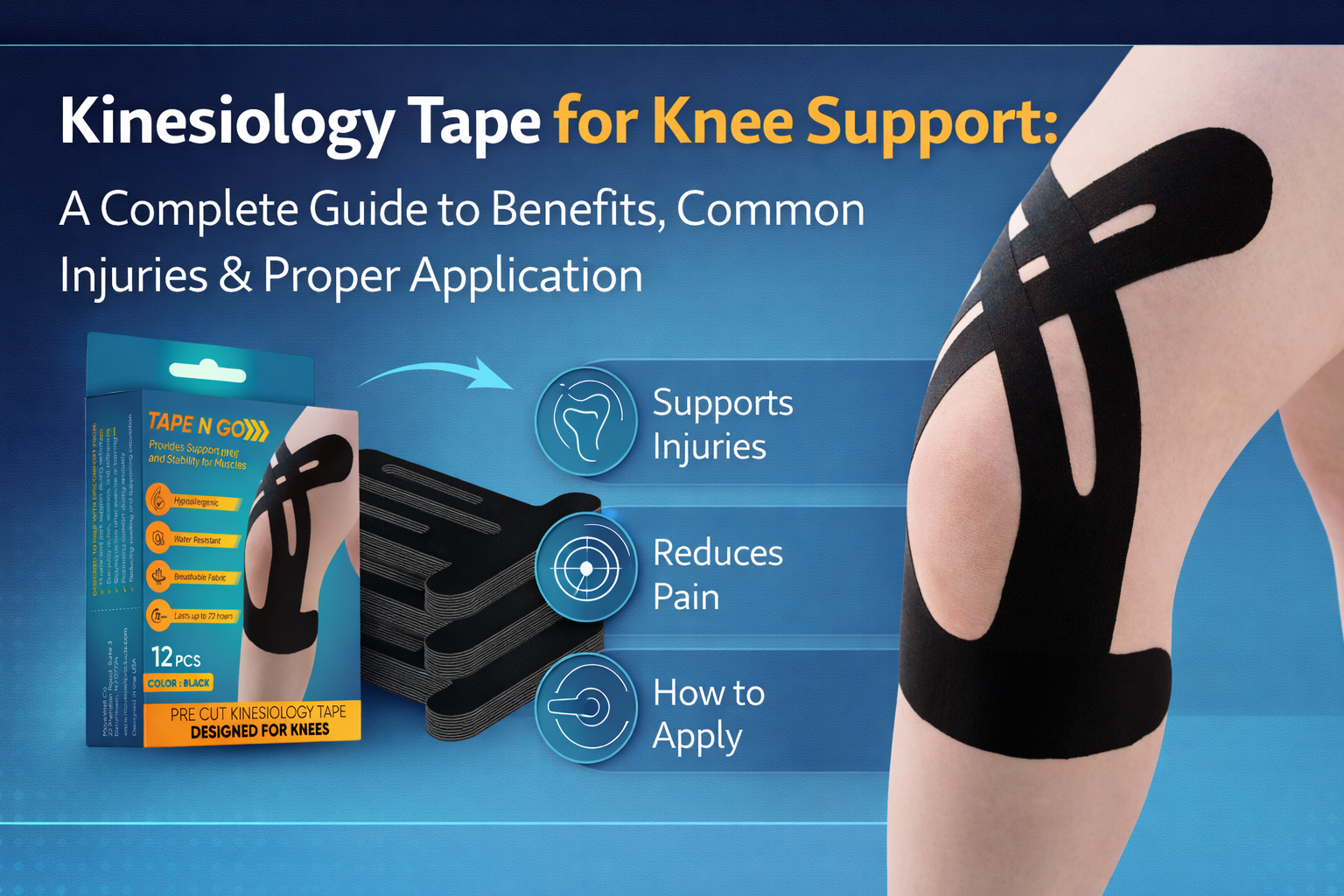 Tape N Go Pre Cut Kinesiology Tape for Knee Support - Benefits, Common Injuries, Proper Application