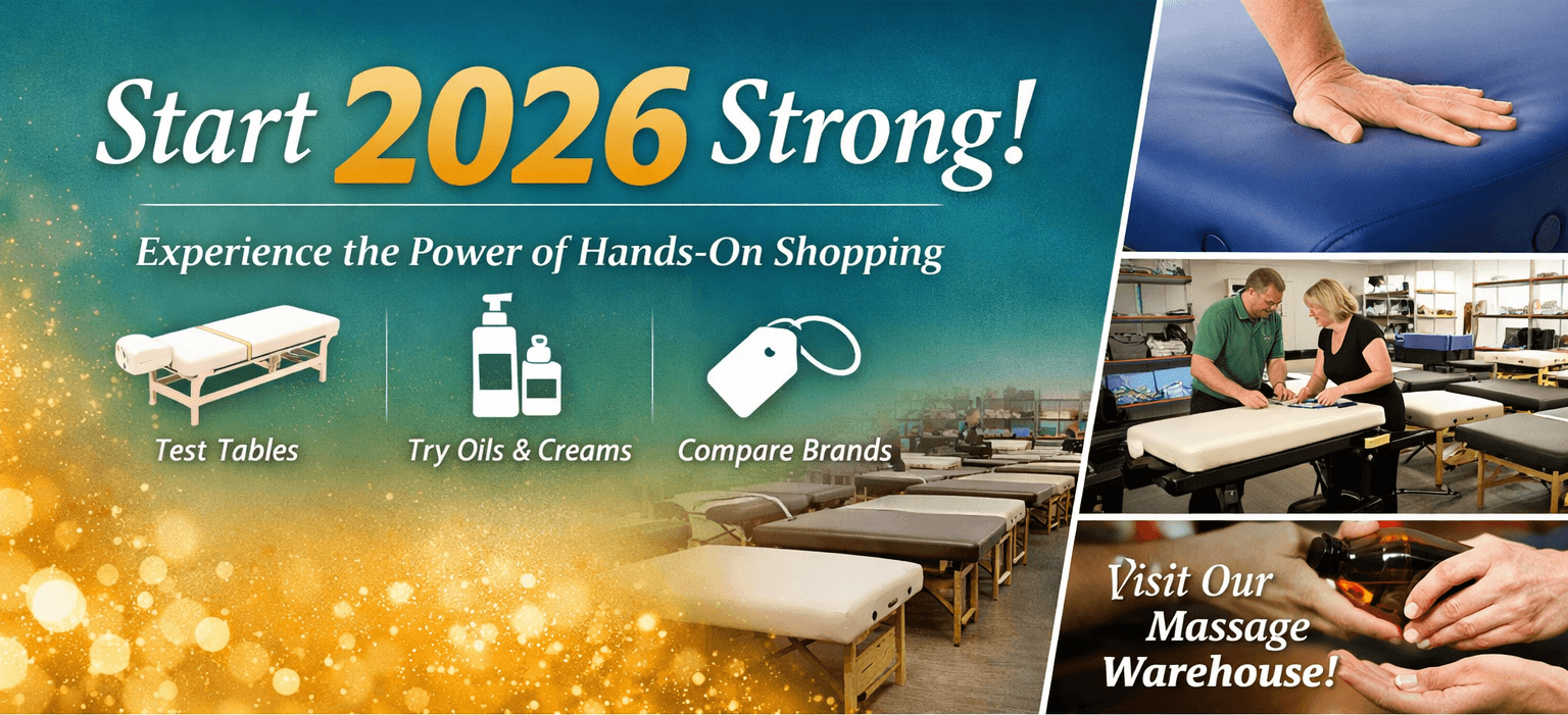 Start 2026 Strong - Best Hands On Shopping At Our Massage & Spa Warehouse in New Jersey. Massage Tables, Chairs, Lotion, Oil, Cream, Gel and More at Great Prices.