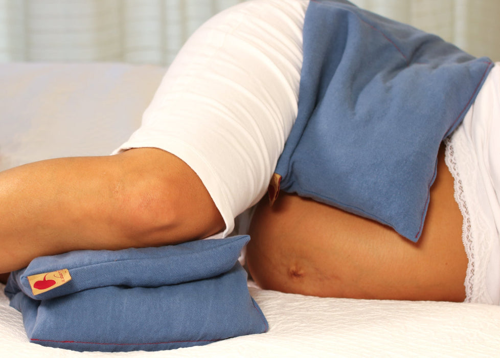 Hot Cherry Double Square Pillow in Blue Denim -  Natural Hot and Cold Therapy Pack