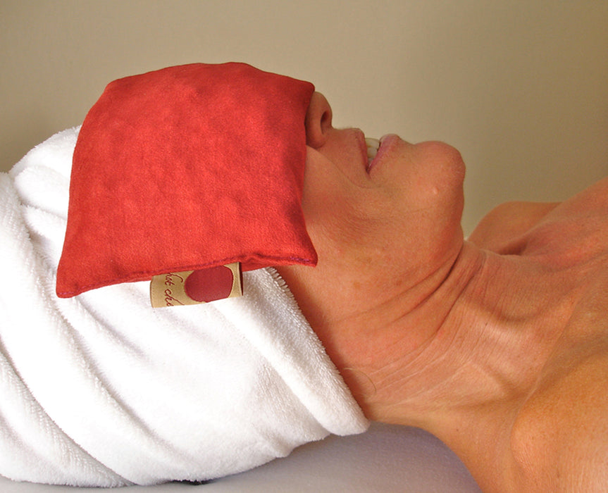 Feel Better Pack in Red Denim: Square, Eye Pillow & Neck Wrap -  Natural Hot and Cold Therapy Pack Set