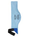 Blue hot cold pack with black strap on a white background