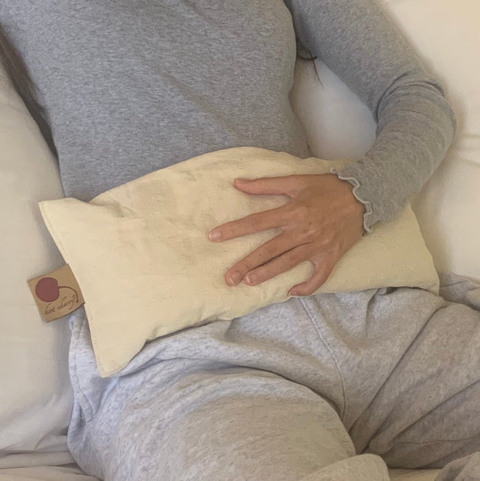 Hot Cherry Cervical/Rectangle Neck Pillow in Unbleached, Pre-washed, Natural Denim, with Cherry Blossom Pillowcase -  Natural Hot and Cold Therapy Pack