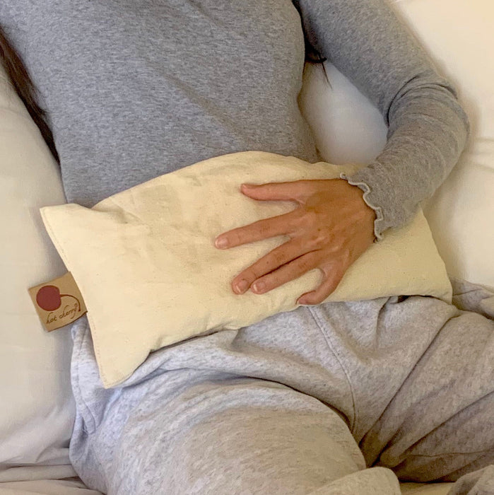 Hot Cherry Rectangular/Cervical Neck Pillow in Unbleached, Pre-washed, Natura Denim with Cherry Print Pillowcase -  Natural Hot and Cold Therapy Pack