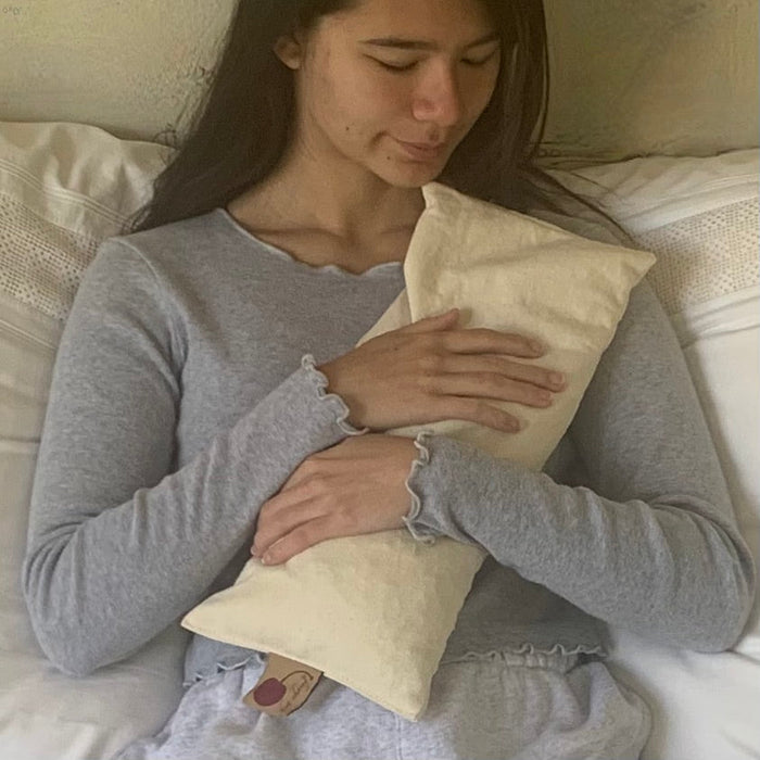 Hot Cherry Cervical/Rectangle Neck Pillow in Unbleached, Pre-washed, Natural Denim, with Cherry Blossom Pillowcase -  Natural Hot and Cold Therapy Pack