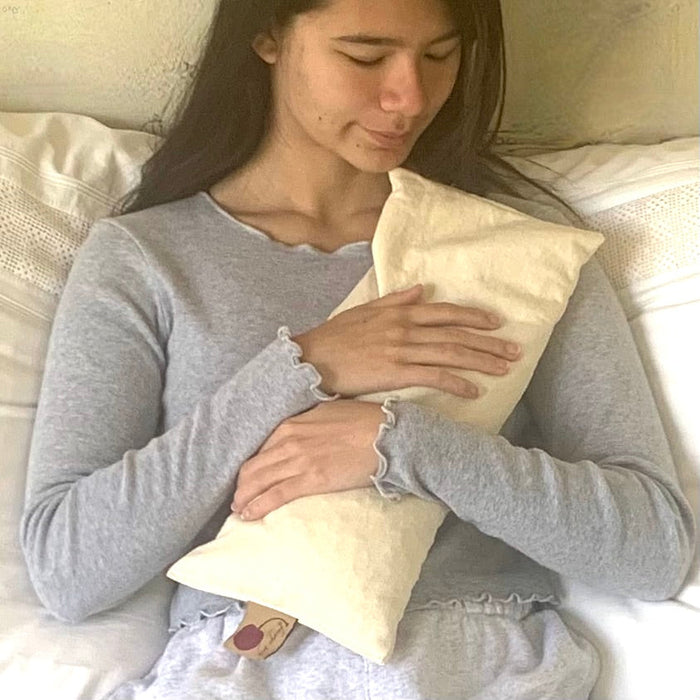Hot Cherry Rectangular/Cervical Neck Pillow in Unbleached, Pre-washed, Natura Denim with Cherry Print Pillowcase -  Natural Hot and Cold Therapy Pack