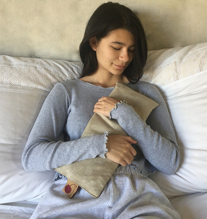 Hot Cherry Rectangular/Cervical Neck Pillow in Plush Tan Ultra-Suede -  Natural Hot and Cold Therapy Pack
