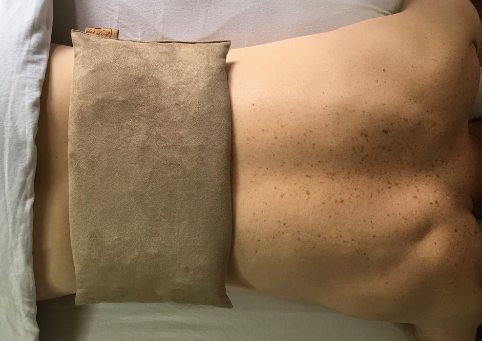 Large Rectangle Cherry Stone Pillow in Tan Ultra-Suede -  Natural Hot and Cold Therapy Pack