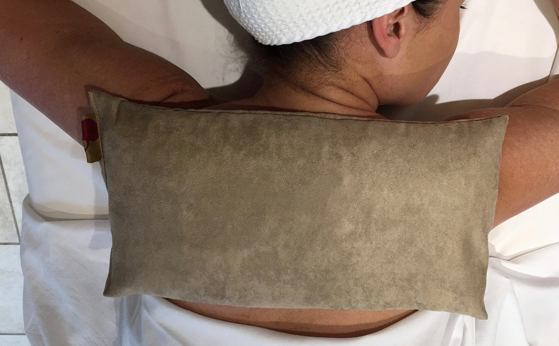 Large Rectangle Cherry Stone Pillow in Tan Ultra-Suede -  Natural Hot and Cold Therapy Pack