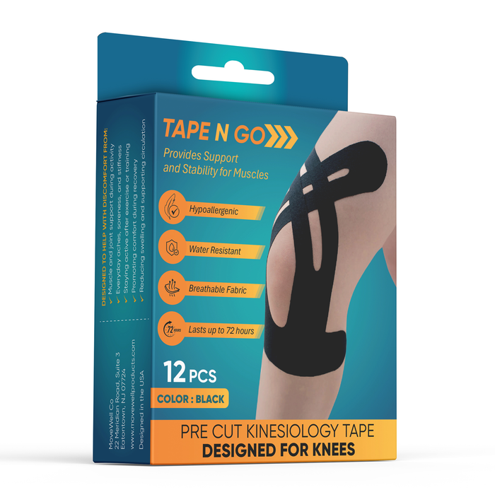 Tape N Go Precut Kinesiology Tape for Knee Support, 12 Pack