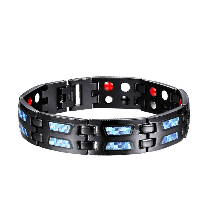 Stainless Steel Energy Bracelet 4-in-1 - Black/Blue Color - Model B617BL