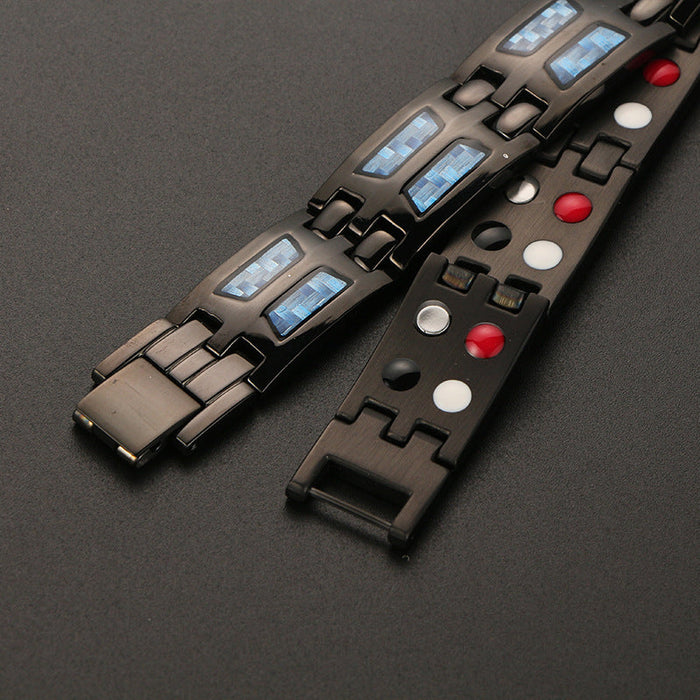 Stainless Steel Energy Bracelet 4-in-1 - Black/Blue Color - Model B617BL