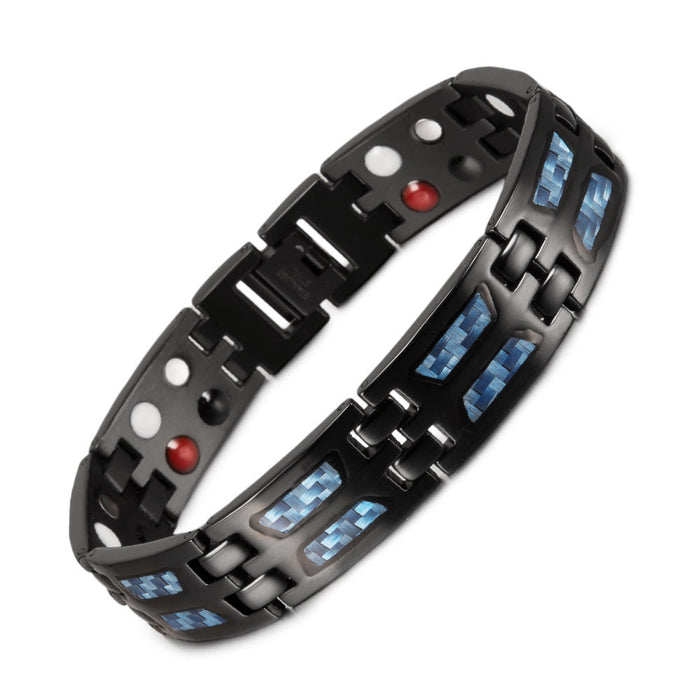 Stainless Steel Energy Bracelet 4-in-1 - Black/Blue Color - Model B617BL
