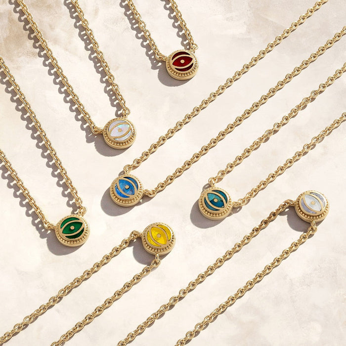 Tidal Serenity Aquamarine Evil Eye Gold Necklace