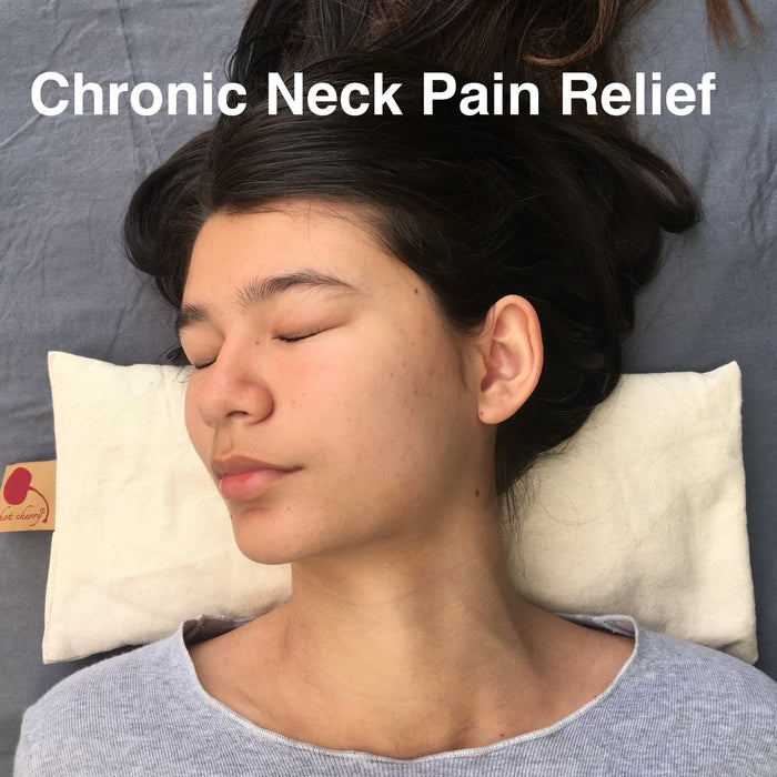 Hot Cherry Rectangular/Cervical Neck Pillow in Unbleached, Pre-washed, Natura Denim with Cherry Print Pillowcase -  Natural Hot and Cold Therapy Pack
