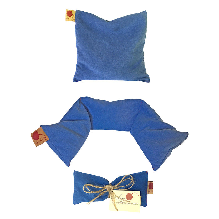 Feel Better Pack in Blue Denim: Square, Eye Pillow & Neck Wrap -  Natural Hot and Cold Therapy Pack Set