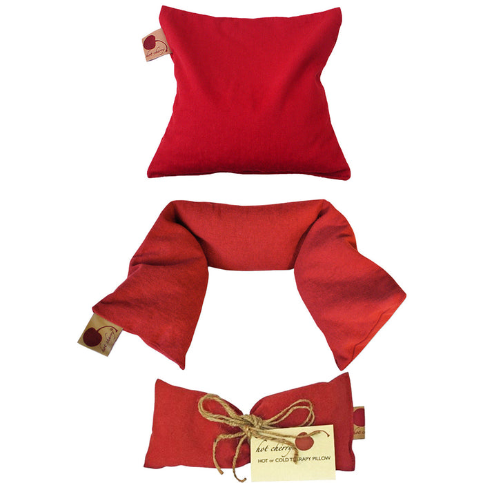 Feel Better Pack in Red Denim: Square, Eye Pillow & Neck Wrap -  Natural Hot and Cold Therapy Pack Set