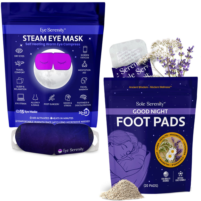 Serenity Good Night Sleep Bundle - Detox Foot Pads and Steam Eye Masks