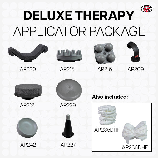 G5 GK-3 Gen 3.0 Deluxe Therapy Applicator Package. 8 interchangeable applicator attachments and covers included for different treatments and modalities.