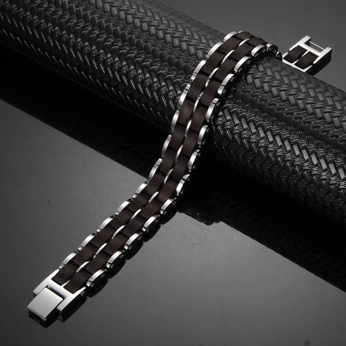 Wood and Stainless Steel Magnetic Bracelet - 3 Colors available -  Model WB011