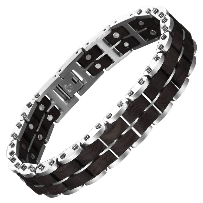 Wood and Stainless Steel Magnetic Bracelet - 3 Colors available -  Model WB011