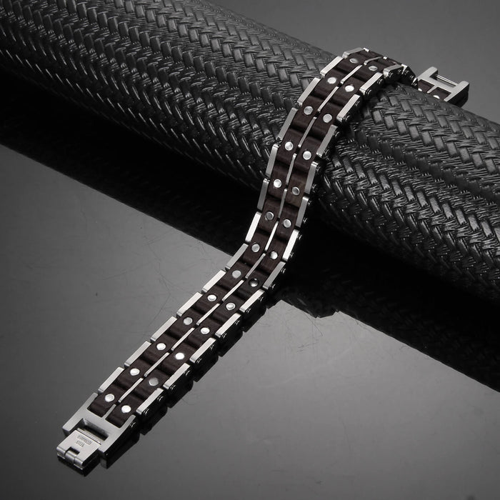 Wood and Stainless Steel Magnetic Bracelet - 3 Colors available -  Model WB011