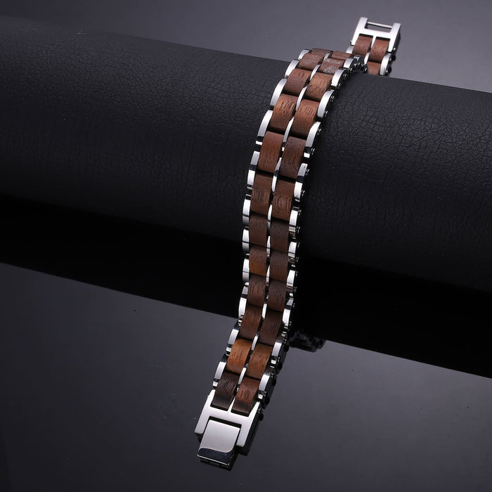 Wood and Stainless Steel Magnetic Bracelet - 3 Colors available -  Model WB011