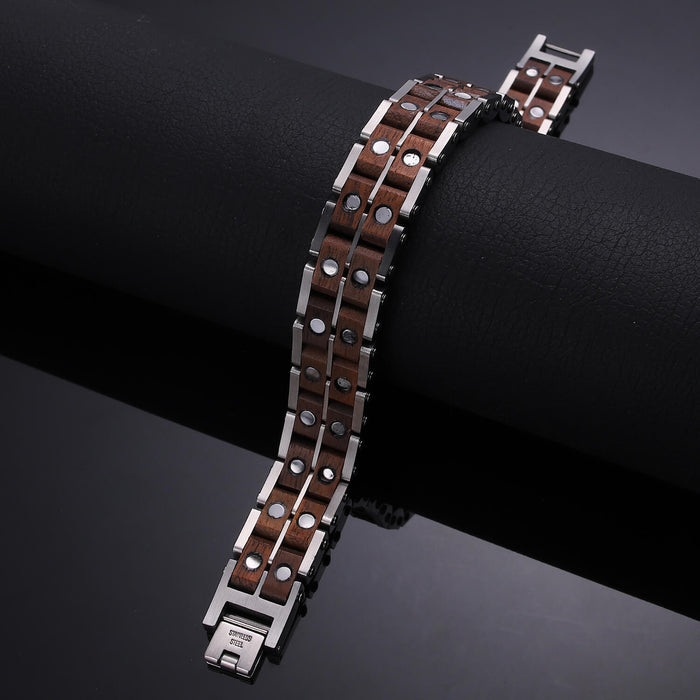 Wood and Stainless Steel Magnetic Bracelet - 3 Colors available -  Model WB011