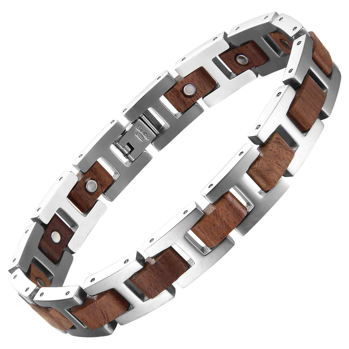 Wood and Stainless Steel Magnetic Bracelet - 3 Colors available - Model WB009
