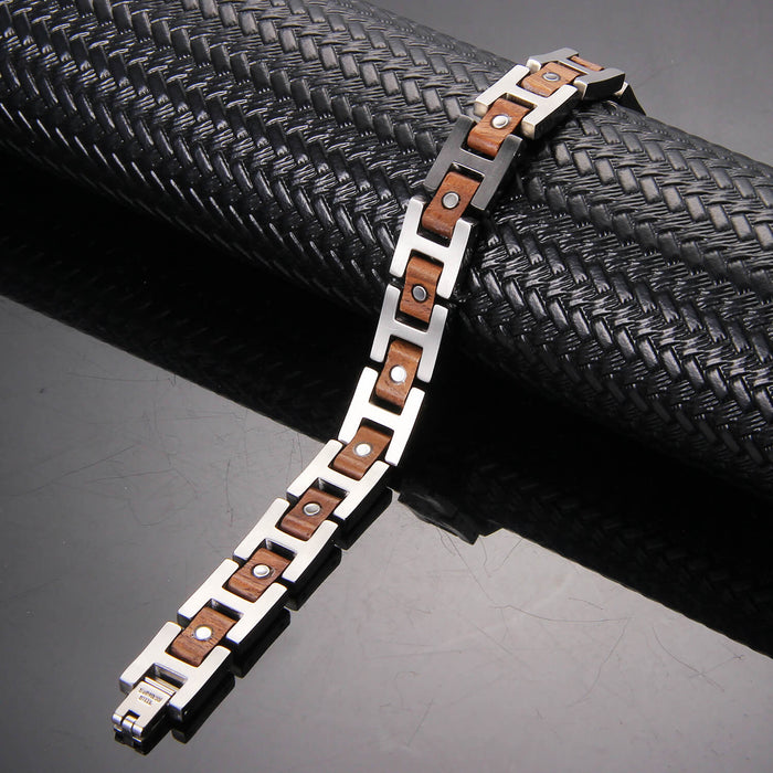 Wood and Stainless Steel Magnetic Bracelet - 3 Colors available - Model WB009