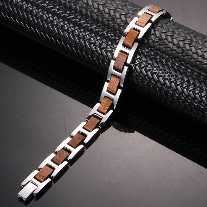 Wood and Stainless Steel Magnetic Bracelet - 3 Colors available - Model WB009