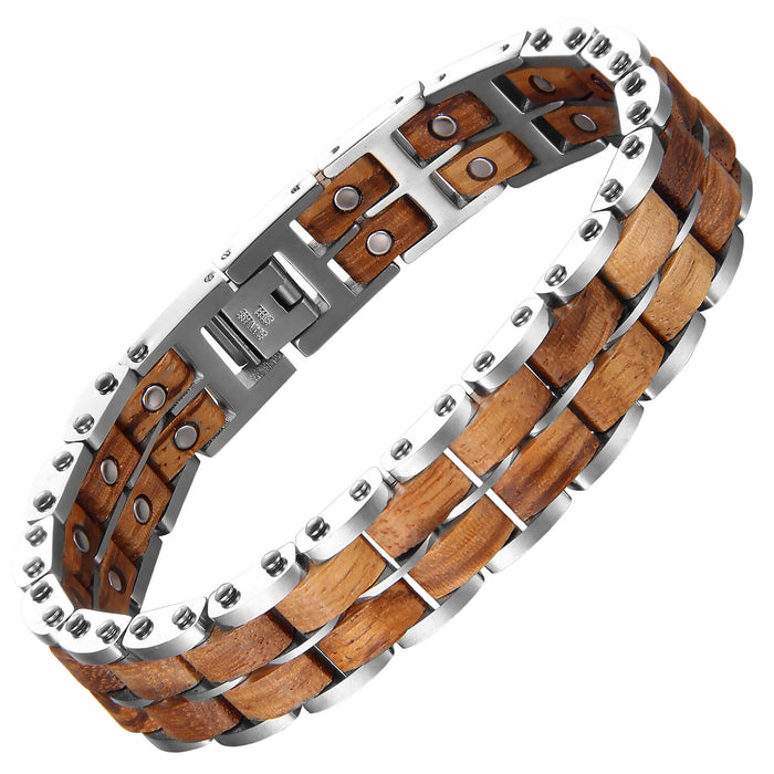 Wood and Stainless Steel Magnetic Bracelet - 3 Colors available -  Model WB011