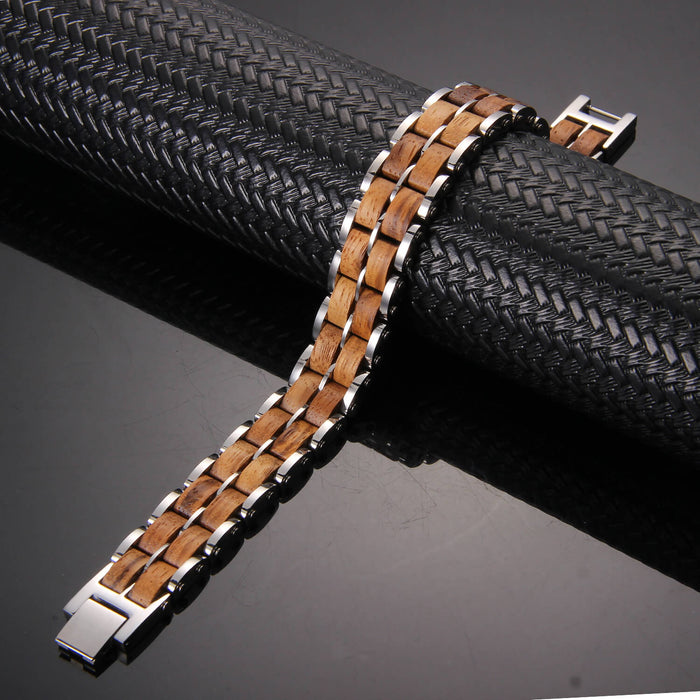 Wood and Stainless Steel Magnetic Bracelet - 3 Colors available -  Model WB011