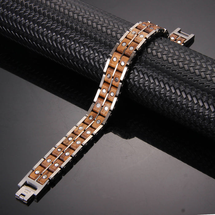 Wood and Stainless Steel Magnetic Bracelet - 3 Colors available -  Model WB011