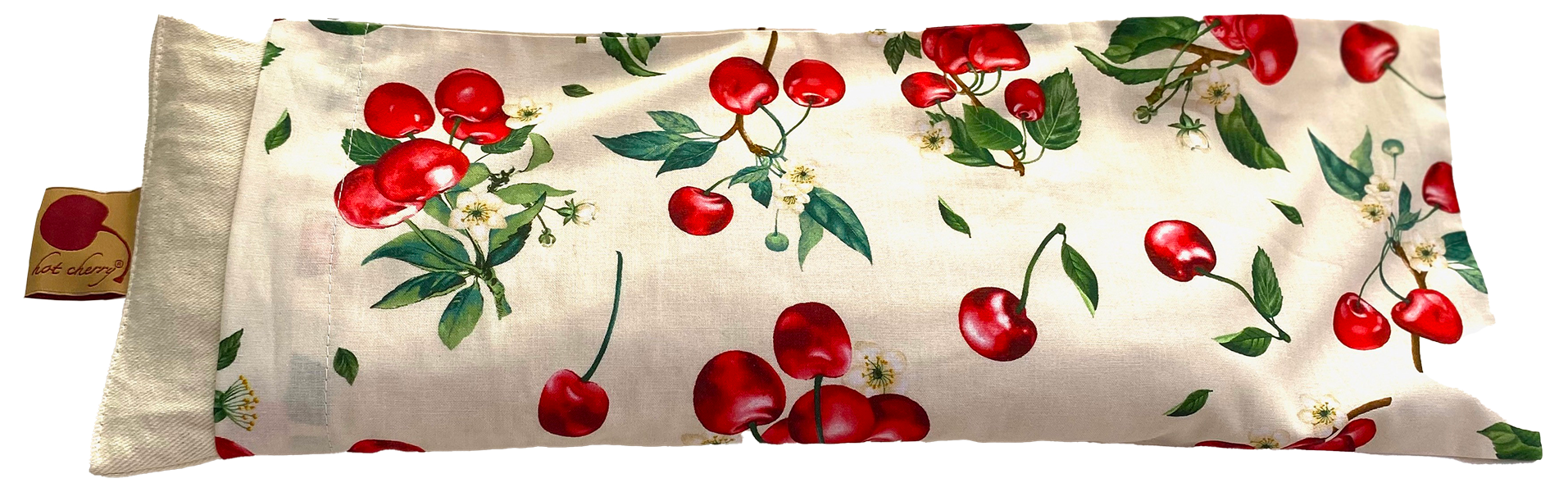 Hot Cherry Rectangular/Cervical Neck Pillow in Unbleached, Pre-washed, Natura Denim with Cherry Print Pillowcase -  Natural Hot and Cold Therapy Pack