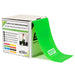 Green elastic flat resistance band with packaging on a white background