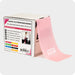 Pink resistance band with packaging displaying brand information on a white background