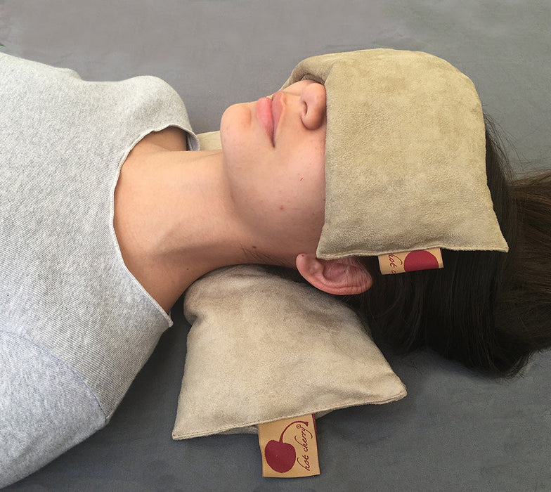 Hot Cherry Rectangular/Cervical Neck Pillow in Plush Tan Ultra-Suede -  Natural Hot and Cold Therapy Pack