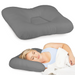 Gray Core Products cervical pillow with a woman sleeping on it on a white background