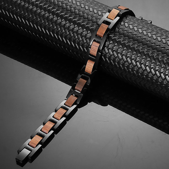 Wood and Stainless Steel Magnetic Bracelet - 3 Colors available - Model WB009