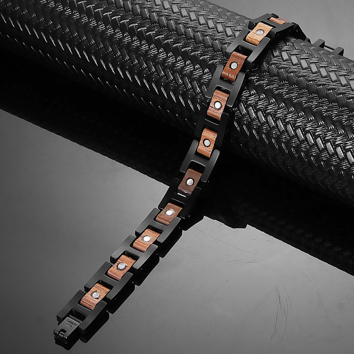 Wood and Stainless Steel Magnetic Bracelet - 3 Colors available - Model WB009