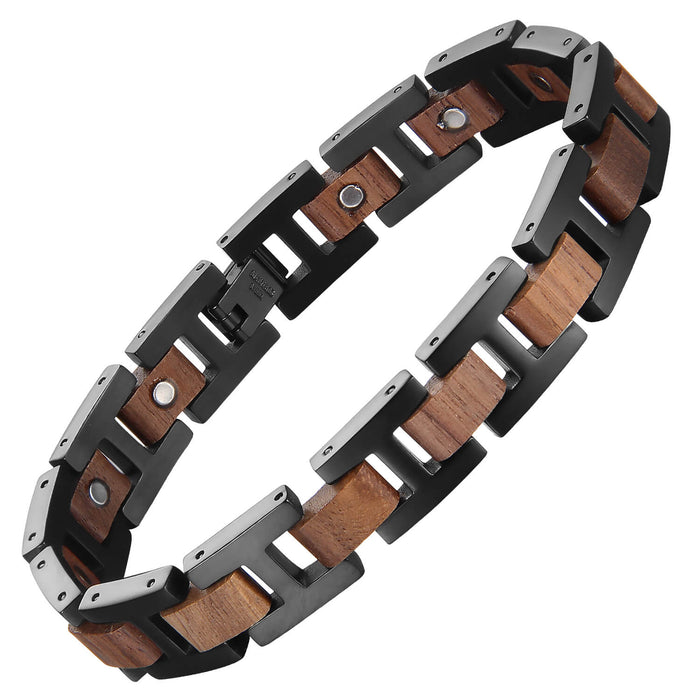 Wood and Stainless Steel Magnetic Bracelet - 3 Colors available - Model WB009