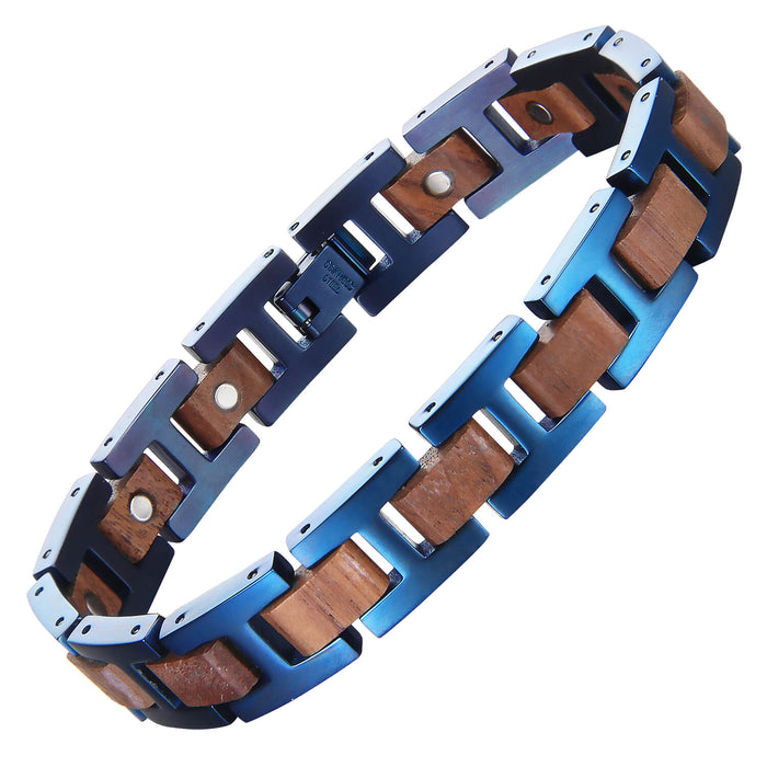 Wood and Stainless Steel Magnetic Bracelet - 3 Colors available - Model WB009
