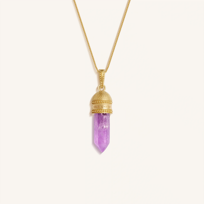 Sacred Tranquility Gold Amethyst Pendant Necklace