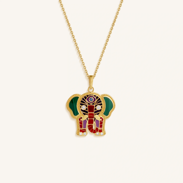 Tranquil Aura – Elephant Multi-Gem Necklace