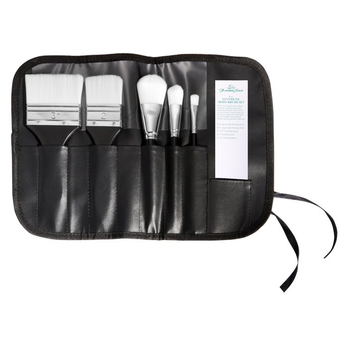 Body Brush 5 Piece Set in Roll Up Carry Case - Synthetic Bristles