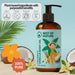 Coconut vanilla body oil bottle with 'Best of Nature' label on a beach-themed background