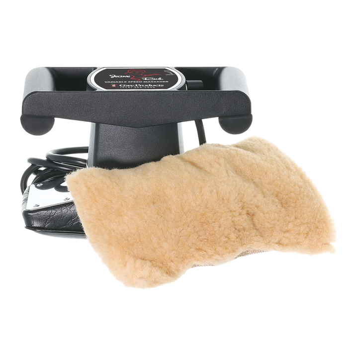 Jeanie Rub massager and fleece cover on a white background