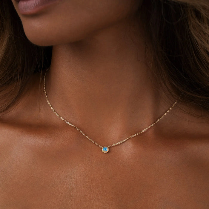 Tidal Serenity Aquamarine Evil Eye Gold Necklace